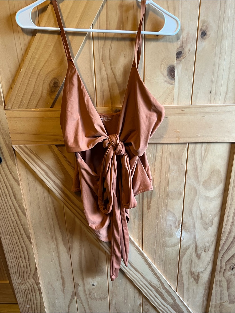 aerie Rust Wrap Tie-Front One-Piece Full Coverage Swimsuit Size L Open Tummy